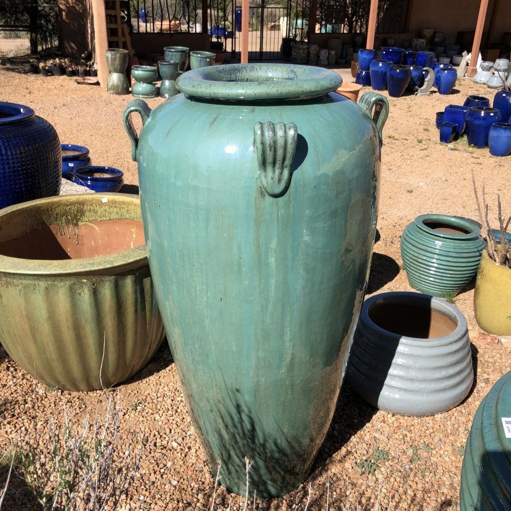 Anamese Tall 4 Handle Urn Aqua - McCumber Fine Gardens