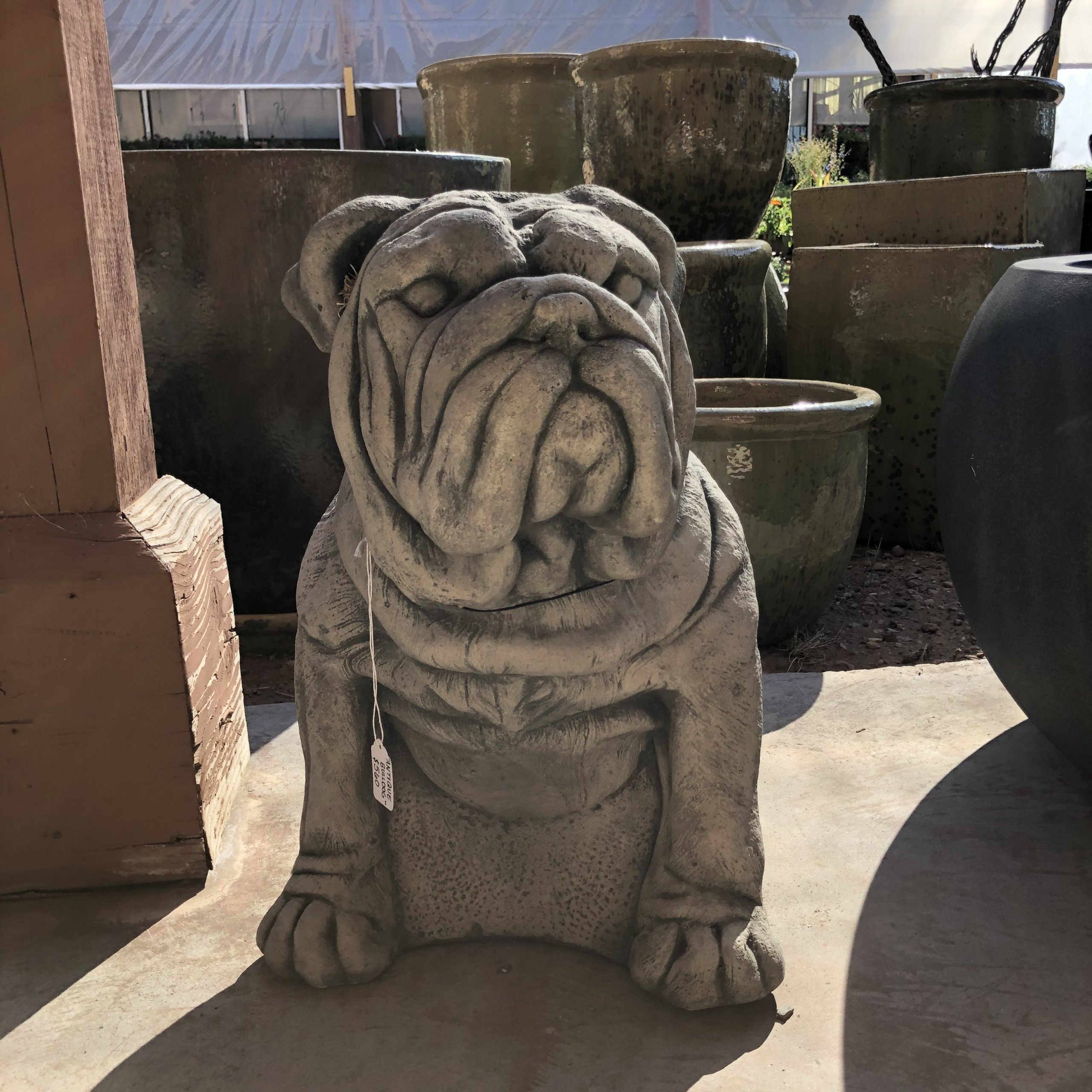 outdoor bulldog statue